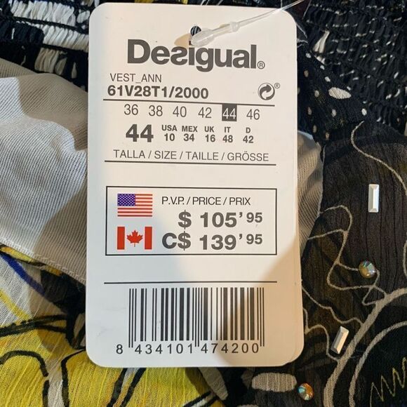 Desigual Anna Lemon Floral Ruffle Halter Neck Dress Size 10 - Picture 8 of 10